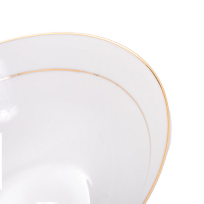 Set of 4 Durable White Ceramic Dinner Bowls with Dual Shiny Gold Plated ...