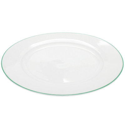 Set of 4 Durable White Ceramic Dinner Plates with Elegant Green Rim