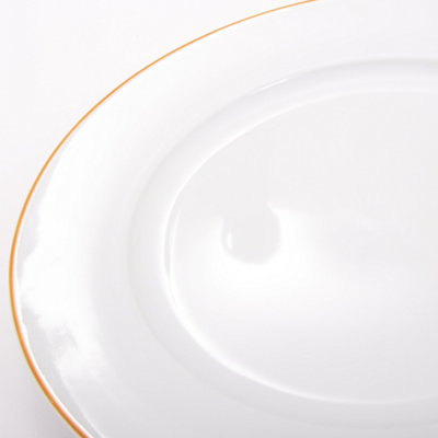 Set of 4 Durable White Ceramic Dinner Plates with Elegant Orange Rim