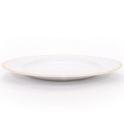 Set of 4 Durable White Ceramic Dinner Plates with Elegant Orange Rim