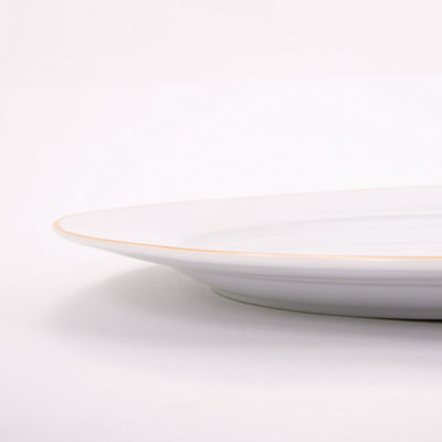 Set of 4 Durable White Ceramic Dinner Plates with Elegant Orange Rim