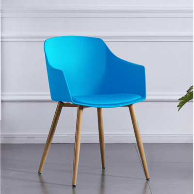 Set of 4 Eden Dining Chairs with Leather Cushions Dining Armchair Blue