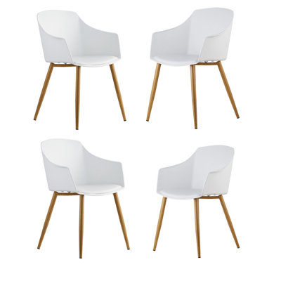 Set of 4 Eden Dining Chairs with Leather Cushions Dining Armchair White