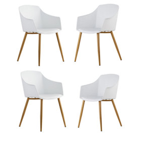 Set of 4 Eden Dining Chairs with Leather Cushions Dining Armchair White