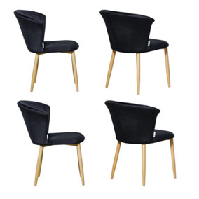 Set of 4 Elsa Velvet Dining Chairs Upholstered Dining Room Chairs, Black