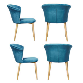 Set of 4 Elsa Velvet Dining Chairs Upholstered Dining Room Chairs, Blue