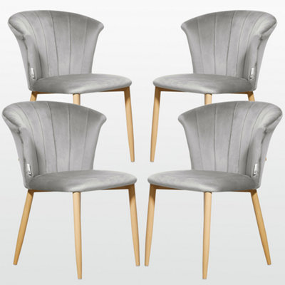 Set of 4 Elsa Velvet Dining Chairs Upholstered Dining Room Chairs, Grey