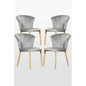 Set of 4 Elsa Velvet Dining Chairs Upholstered Dining Room Chairs, Grey