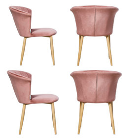 Set of 4 Elsa Velvet Dining Chairs Upholstered Dining Room Chairs, Pink