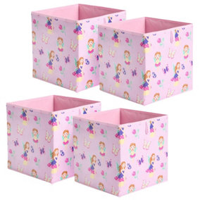 Set Of 4 Fairy Storage Box Cubes Folding Space Saving Shelf Boxes
