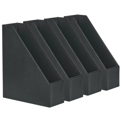 Set of 4 Faux Leather File Holders Black SUMER