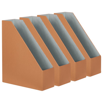 Set of 4 Faux Leather File Holders Golden Brown SUMER