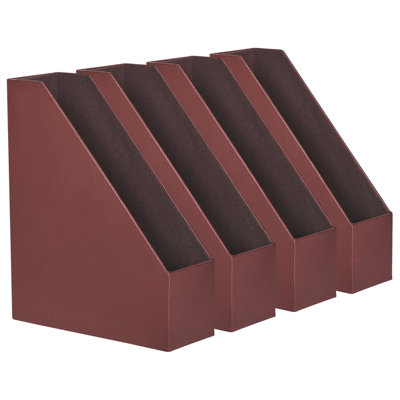 Set of 4 Faux Leather File Holders Red SUMER