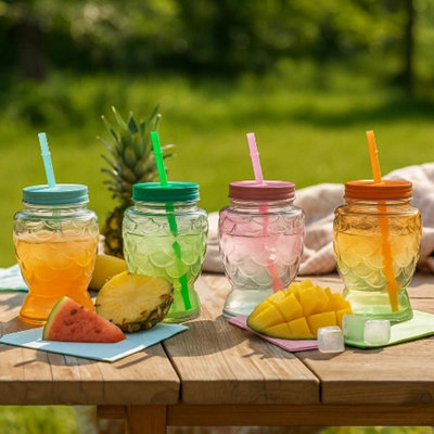 Set Of Fish Cocktail Glasses Tumbler Novelty Drinking Jar w/Lid