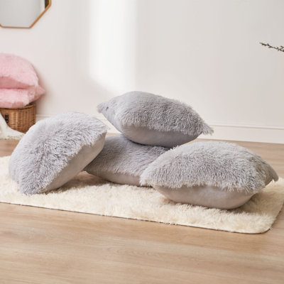 Set of 4 Fluffy Shaggy Filled Cushion with Cover Square