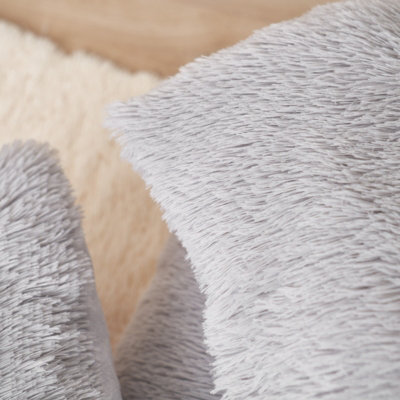 Set of 4 Fluffy Shaggy Filled Cushion with Cover Square