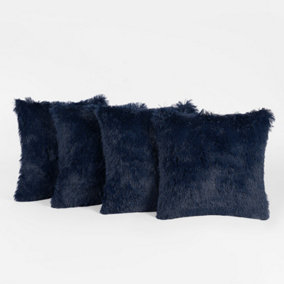 Set of 4 Fluffy Shaggy Filled Cushion with Cover Square