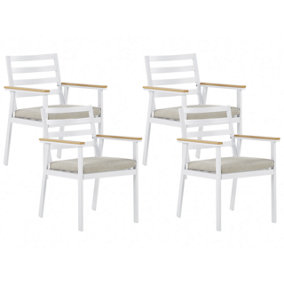 Set of 4 Garden Chairs with Beige Cushions White CAVOLI