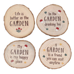 Set of 4 Garden Wood Log Slice Drink Coasters