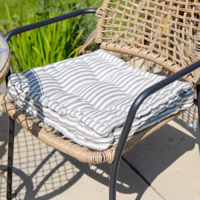 Set of 4 Giant Grey Striped Indoor Dining Chair Seat Pad Cushions