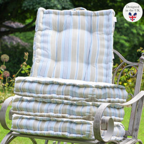 Set of 4 Giant Oxford Blue Striped Garden Cushion Seat Pads 50cm L x 50cm W