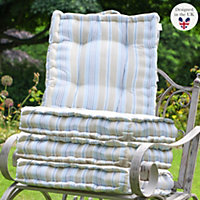 Set of 4 Giant Oxford Blue Striped Outdoor Garden Chair Seat Pad Cushions