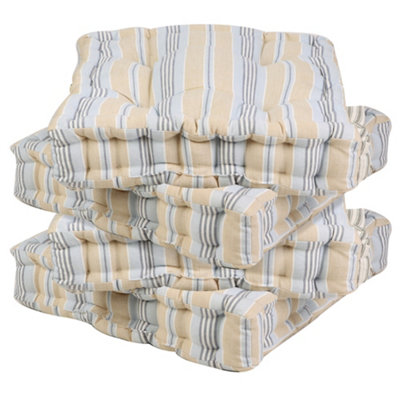 Set of 4 Giant Oxford Blue Striped Outdoor Garden Chair Seat Pad Cushions