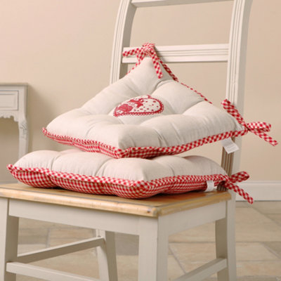 Set of 4 Gingham Stag Indoor Dining Chair Seat Pad Cushions (L)40cm x (W)40cm