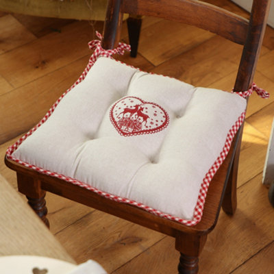 Set of 4 Gingham Stag Indoor Dining Chair Seat Pad Cushions (L)40cm x (W)40cm