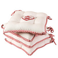 Set of 4 Gingham Stag Indoor Dining Chair Seat Pad Cushions