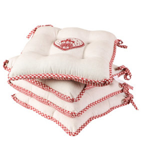 Set of 4 Gingham Stag Indoor Dining Chair Seat Pad Cushions