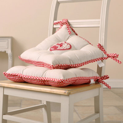 Set of 4 Gingham Stag Indoor Style Dining Chair Seat Pad Cushions