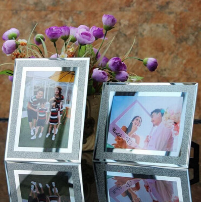 Set of 4 Glitter Mirror Photo Frame Silver Picture Frames Crystal Display M