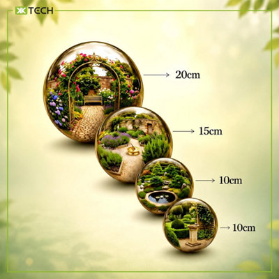 Set of 4 Gold Stainless Steel Mirror Polished Gazing Balls for Home & Garden Decoration