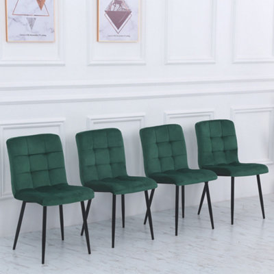 Set of 4 Green Dining Chairs Set Matte Velvet Kitchen Chair Accent