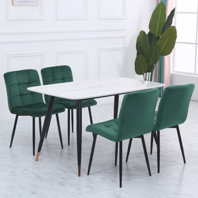 Set of 4 Green Dining Chairs Set Matte Velvet Kitchen Chair Accent ...