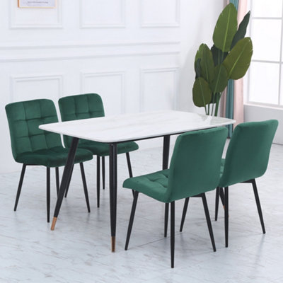 Set of 4 Green Dining Chairs Set Matte Velvet Kitchen Chair Accent Chair for Living Room Kitchen