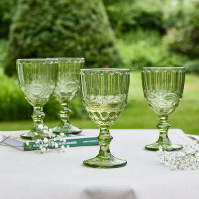 Set of 4 Green Drinking Glasses Wine Goblets Wedding Decorations Ideas