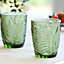 Set of 4 Green Leaf Embossed Drinking Glass Tumblers