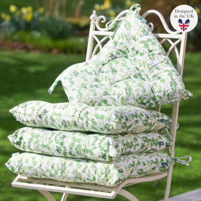 Set of Green Leaf Print Cotton Outdoor Garden Chair Seat Pad Cushions  (L)40cm x (W)40cm