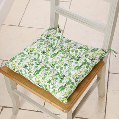 Set of 4 Green Leaf Print Cotton Outdoor Garden Chair Seat Pad Cushions
