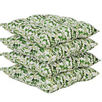 Set of 4 Green Leaf Print Indoor Dining Chair Seat Pad Cushions