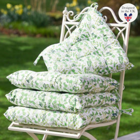Set of 4 Green Leaf Print Indoor Outdoor Style Dining Chair Seat Pad Cushions