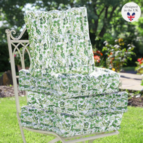 Set of 4 Green Leaf Print Outdoor Garden Chair Seat Pad Cushions