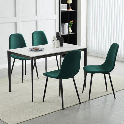 Set of 4 Green Linen Fabric Dining Chairs with Upholstered Seat and Metal Legs-Bella