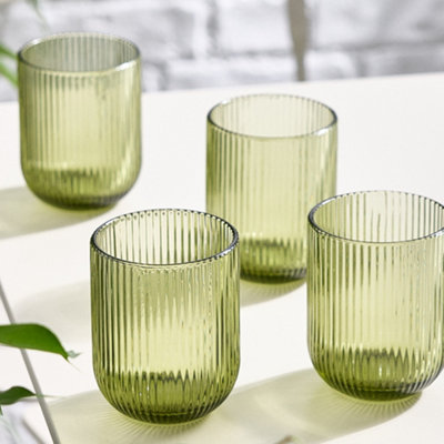 Set of 4 Green Ribbed Short Tumbler Whisky Glasses Wedding Decorations Ideas