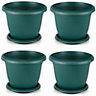 Set Of 4 Green Round Plastic Plant Pot Garden Patio Flower Planter Tub And Saucer Tray V505 23cm 3.7 Litre