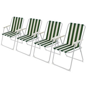Set Of 4 Green Stripe Outdoor Garden Camping Beach Folding Chair
