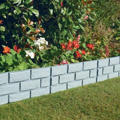 Set of 4 Grey Brick Effect Garden Edging Garden Lawn Borders Fence Flowerbed Grass Edging Decorative Fencing