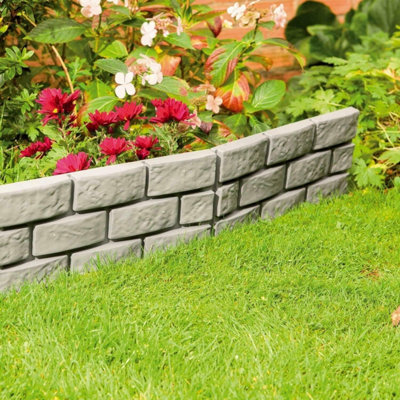 Set of 4 Grey Brick Effect Garden Edging Garden Lawn Borders Fence Flowerbed Grass Edging Decorative Fencing - 3